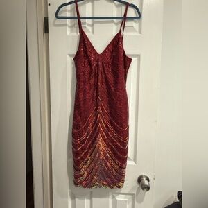 SHEIN Red Sequin Strappy Midi Dress